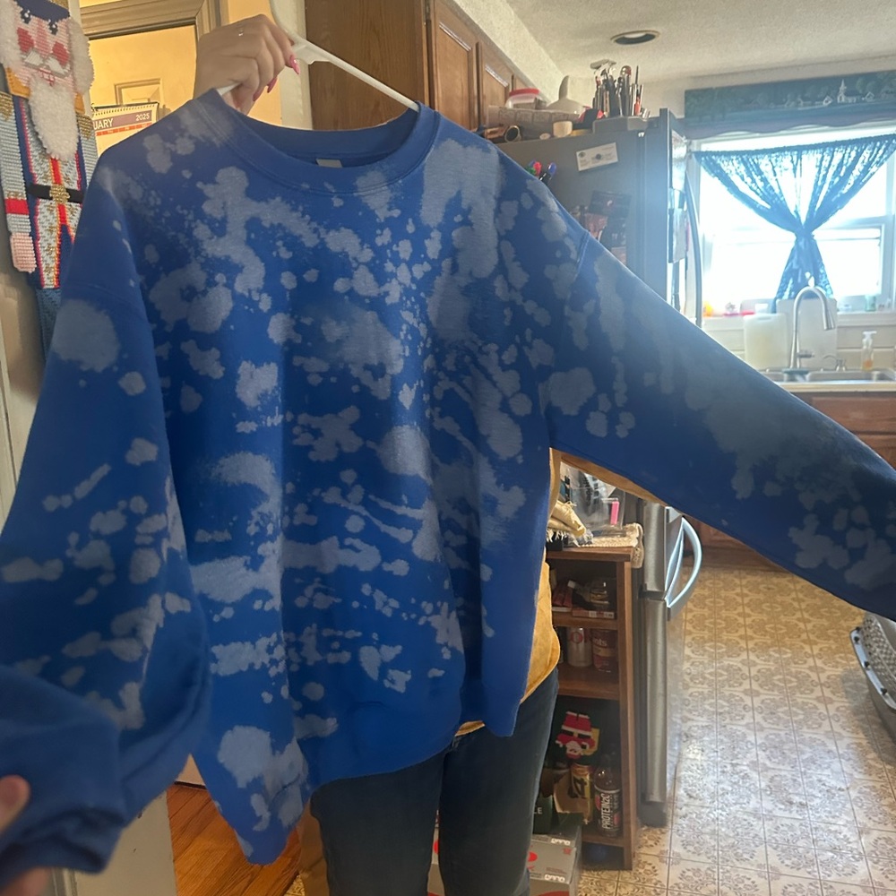 Custom Blue and White Tie-Dye Oversized Sweatshirt